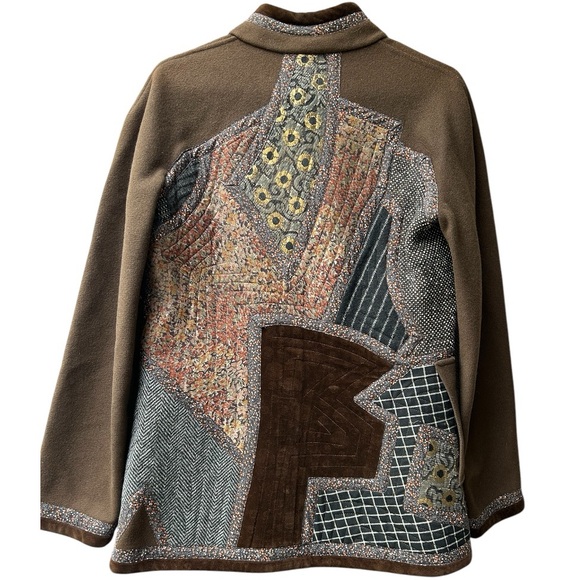 Koos Van Den Akker Vintage Patchwork Coat Wool Sz 10 Brown Floral Boho 70’s - Picture 3 of 16